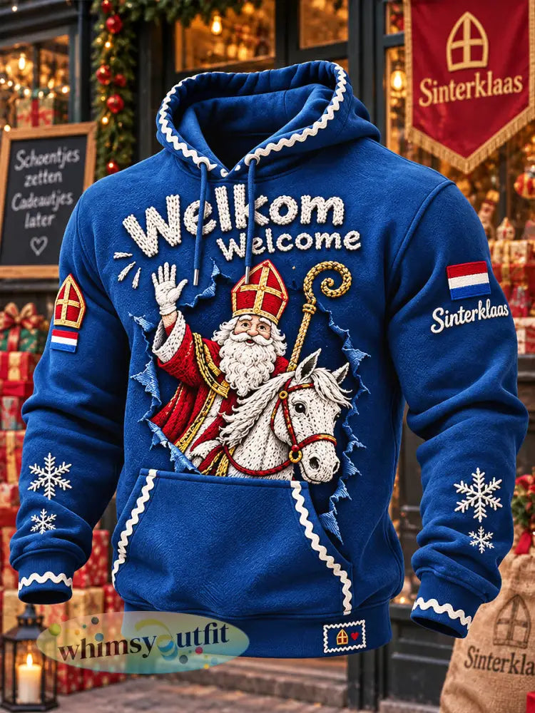 Heren blauw nederlands sinterklaasdag 3D-print casual sweatshirt met capuchon - Diep Blauw / S