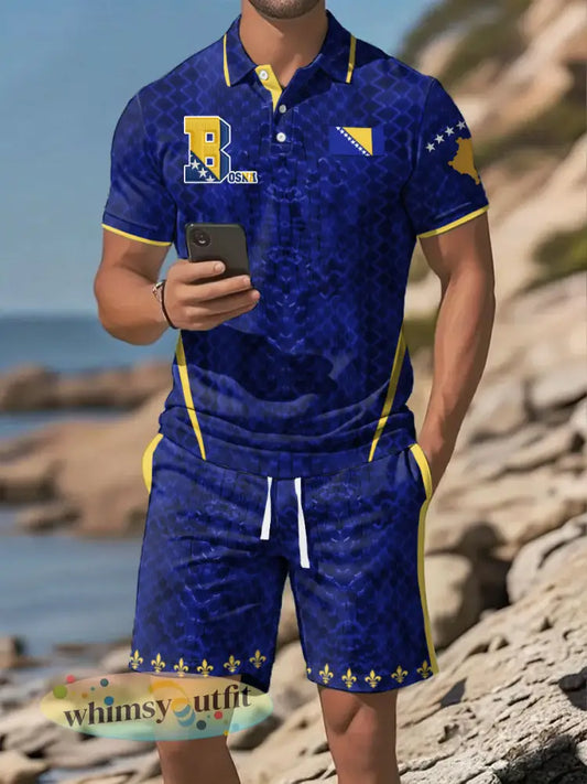 Heren Bosnië voetbal liefhebber ZMAJEVI bedrukte sets - Diep Blauw / S