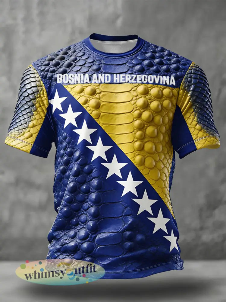 Heren Bosnië voetbal liefhebber ZMAJEVI geprint t-shirt - Blauw / S