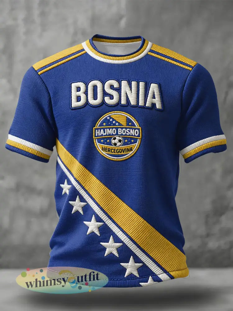Heren Bosnië voetbal liefhebber ZMAJEVI geprint t-shirt - Blauw / S