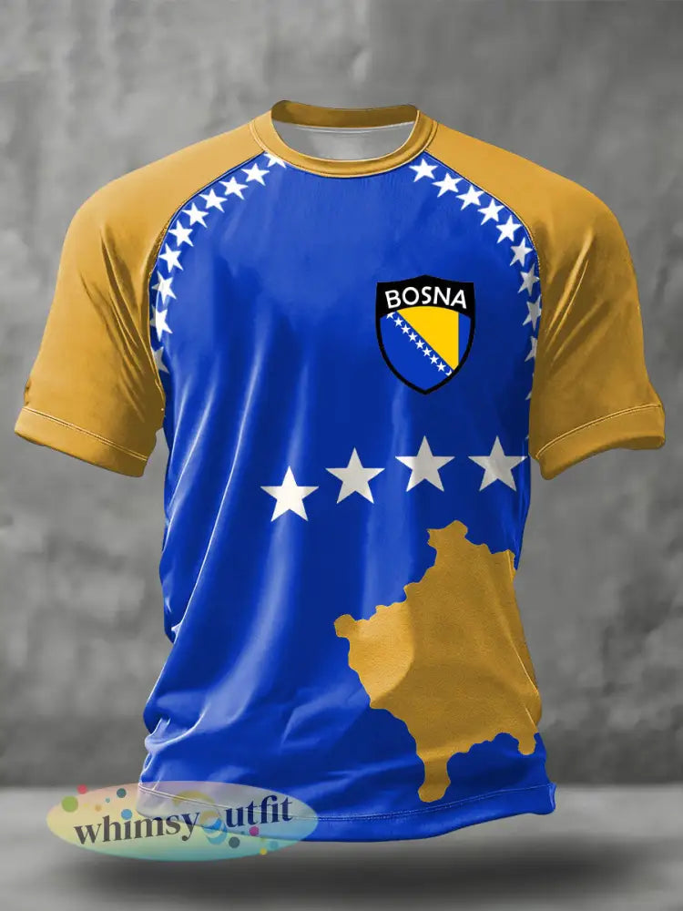 Heren Bosnië voetbal liefhebber ZMAJEVI geprint t-shirt - Blauw / S