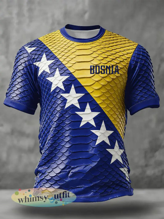 Heren Bosnië voetbal liefhebber ZMAJEVI geprint t-shirt - Blauw / S