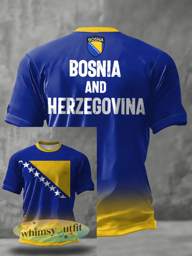 Heren Bosnië voetbal liefhebber ZMAJEVI geprint t-shirt - Blauw / S