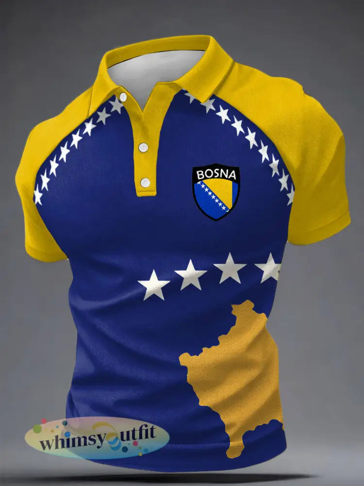 Heren Bosnië voetbal liefhebber ZMAJEVI geprinte casual tops - Blauw / S