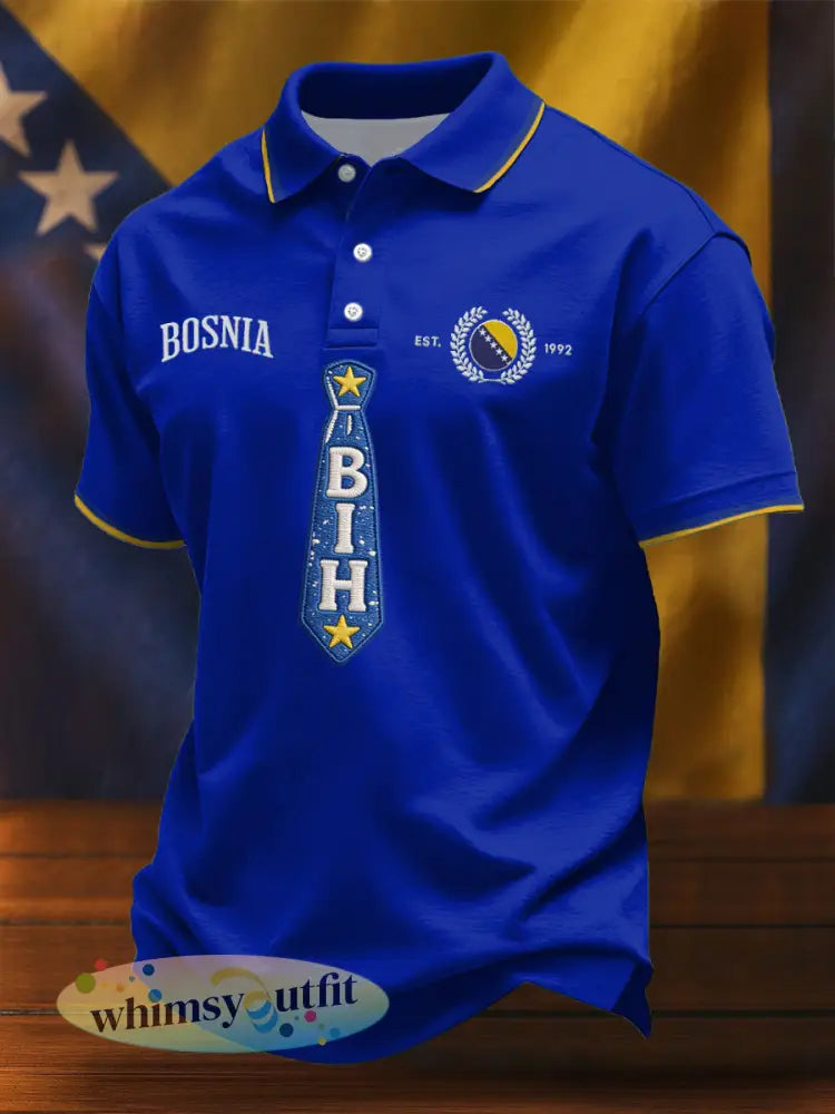 Heren Bosnië voetbal liefhebber ZMAJEVI geprinte casual tops - Blauw / S