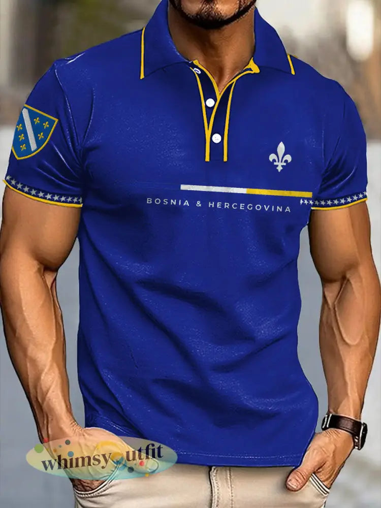 Heren Bosnië voetbal liefhebber ZMAJEVI geprinte casual tops - Blauw / S