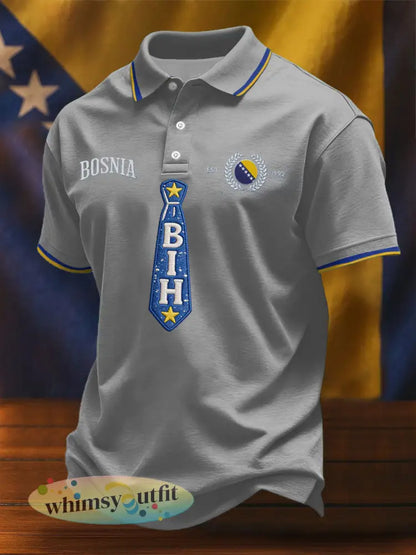 Heren Bosnië voetbal liefhebber ZMAJEVI geprinte casual tops - Lichtgrijs / S