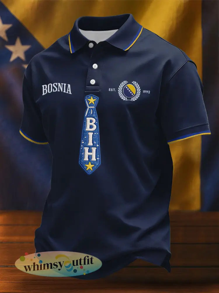 Heren Bosnië voetbal liefhebber ZMAJEVI geprinte casual tops - Marineblauw / S