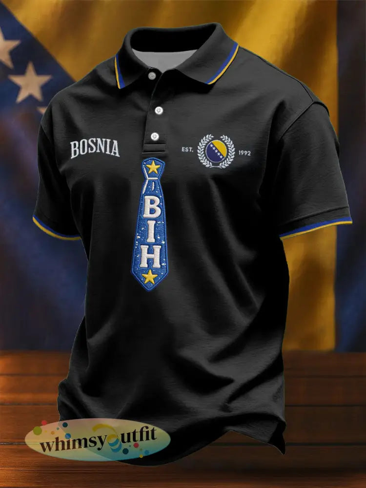 Heren Bosnië voetbal liefhebber ZMAJEVI geprinte casual tops - Zwart / S