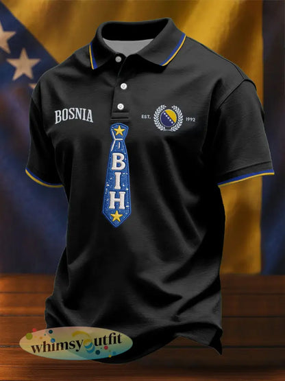 Heren Bosnië voetbal liefhebber ZMAJEVI geprinte casual tops - Zwart / S