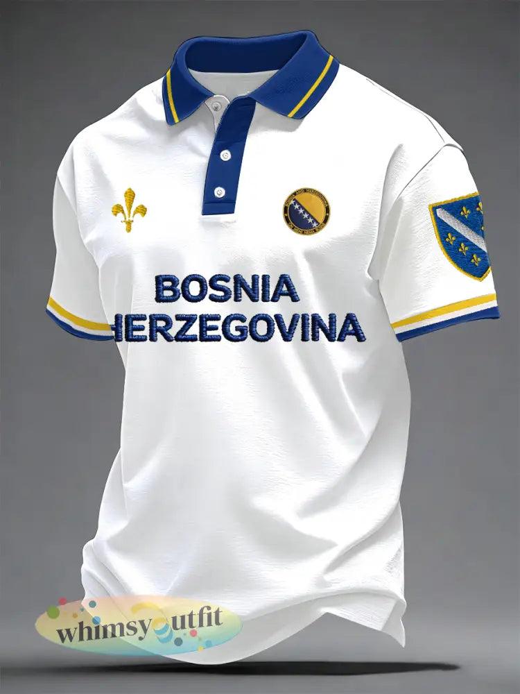 Heren Bosnië ZMAJEVI voetbal liefhebber bedrukt poloshirt - Wit / S