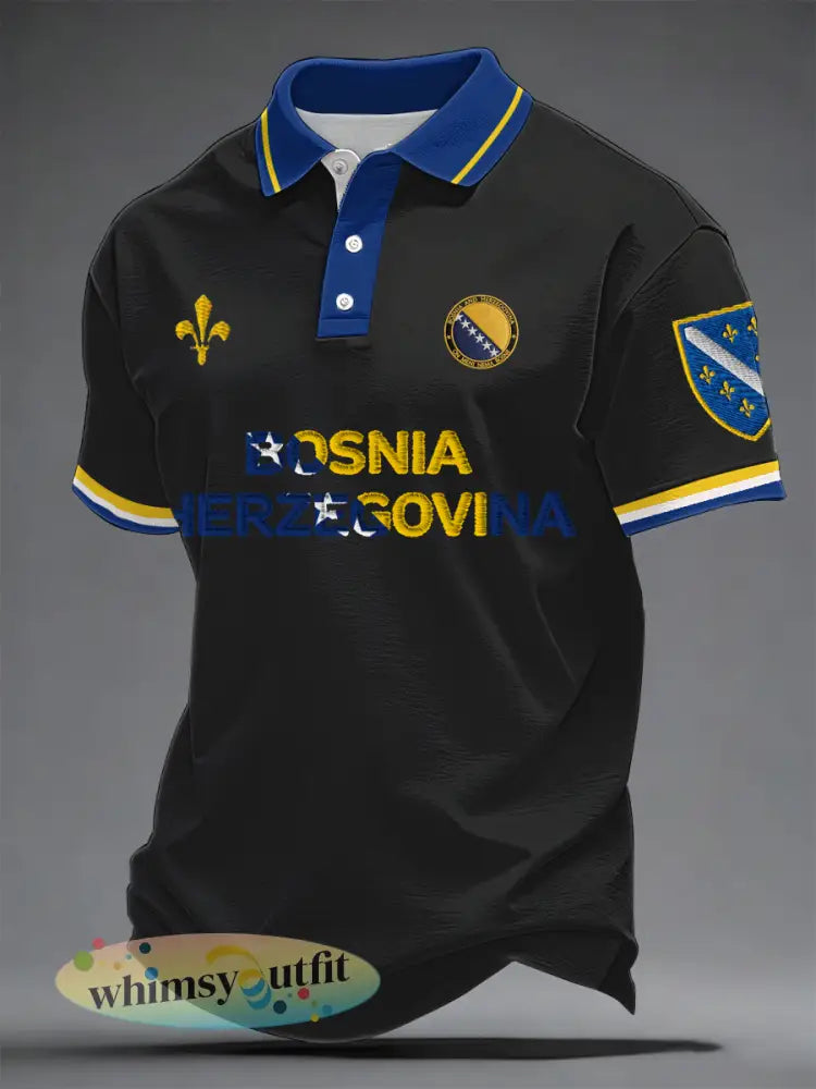 Heren Bosnië ZMAJEVI voetbal liefhebber bedrukt poloshirt - Zwart / S
