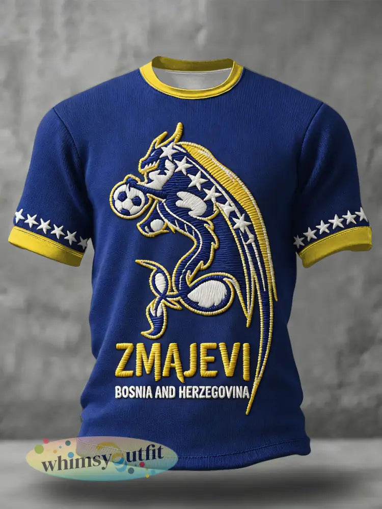 Heren Bosnië ZMAJEVI Voetbal liefhebber bedrukt T-shirt - Blauw / S