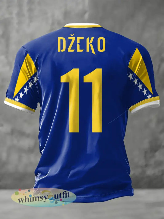 Heren Bosnië ZMAJEVI Voetbal liefhebber bedrukt T-shirt - Blauw / S