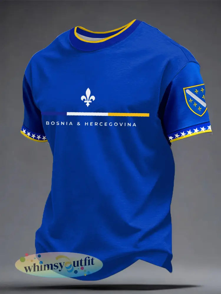 Heren Bosnië ZMAJEVI Voetbal liefhebber bedrukt T-shirt - blauw / S