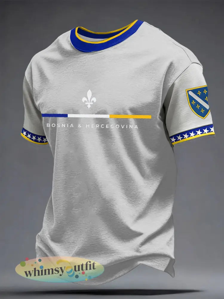 Heren Bosnië ZMAJEVI Voetbal liefhebber bedrukt T-shirt - lichtgrijs / S