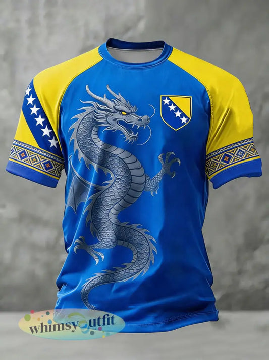 Heren Bosnië ZMAJEVI Voetbal liefhebber bedrukt t-shirt met korte mouwen - als foto / S