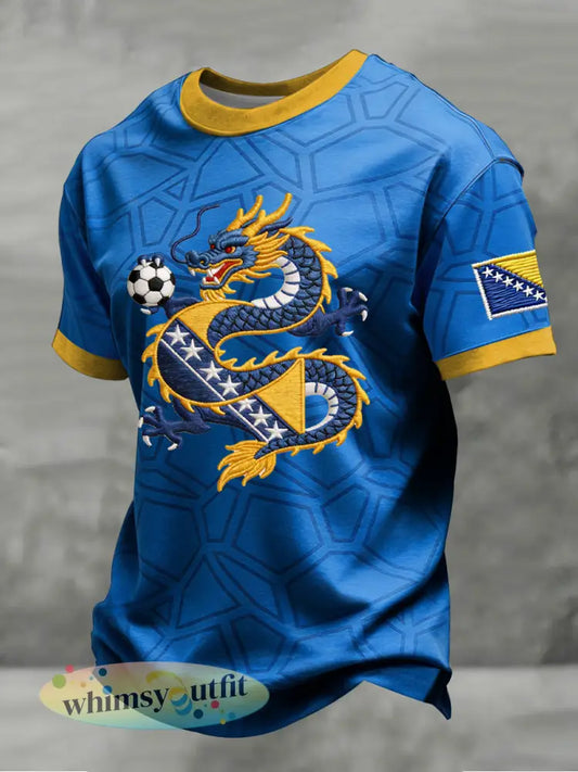Heren Bosnië ZMAJEVI Voetbal liefhebber bedrukt t-shirt met korte mouwen - als foto / S