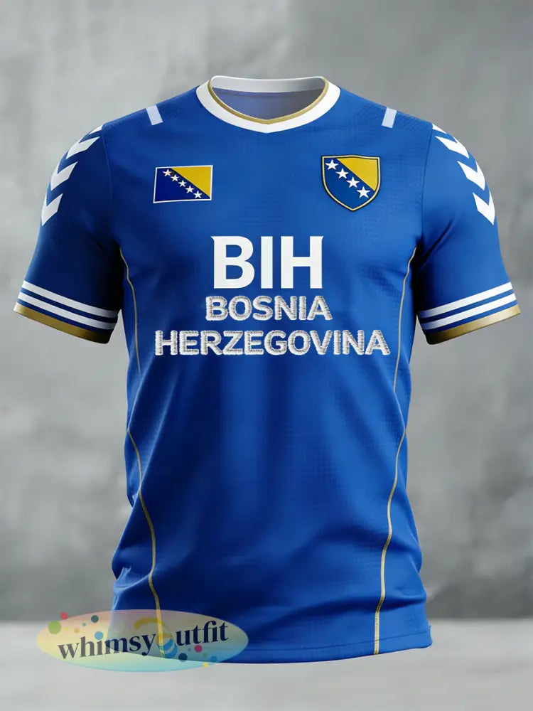 Heren Bosnië ZMAJEVI Voetbal liefhebber bedrukt t-shirt met korte mouwen - als foto / S