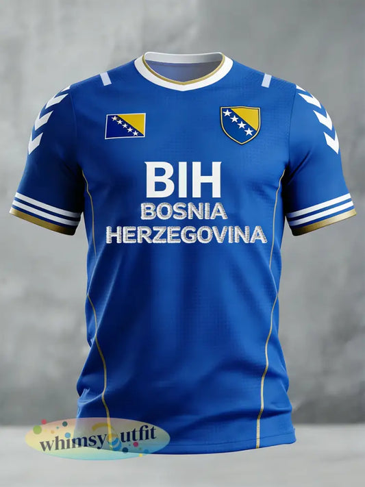 Heren Bosnië ZMAJEVI Voetbal liefhebber bedrukt t-shirt met korte mouwen - als foto / S