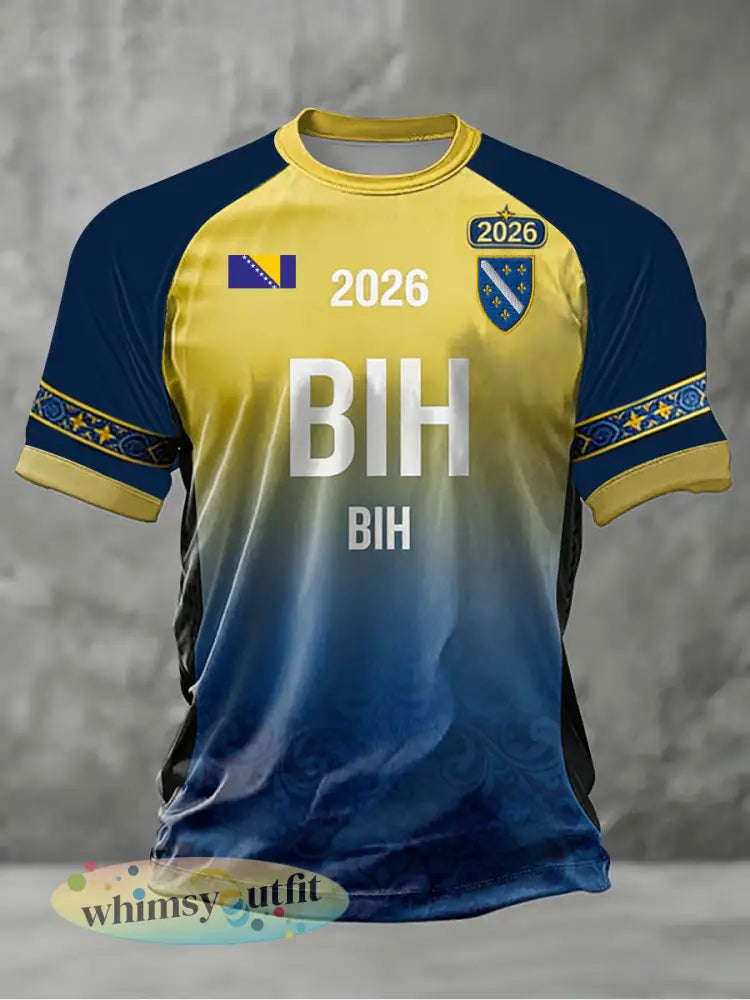 Heren Bosnië ZMAJEVI Voetbal liefhebber bedrukt t-shirt met korte mouwen - als foto / S