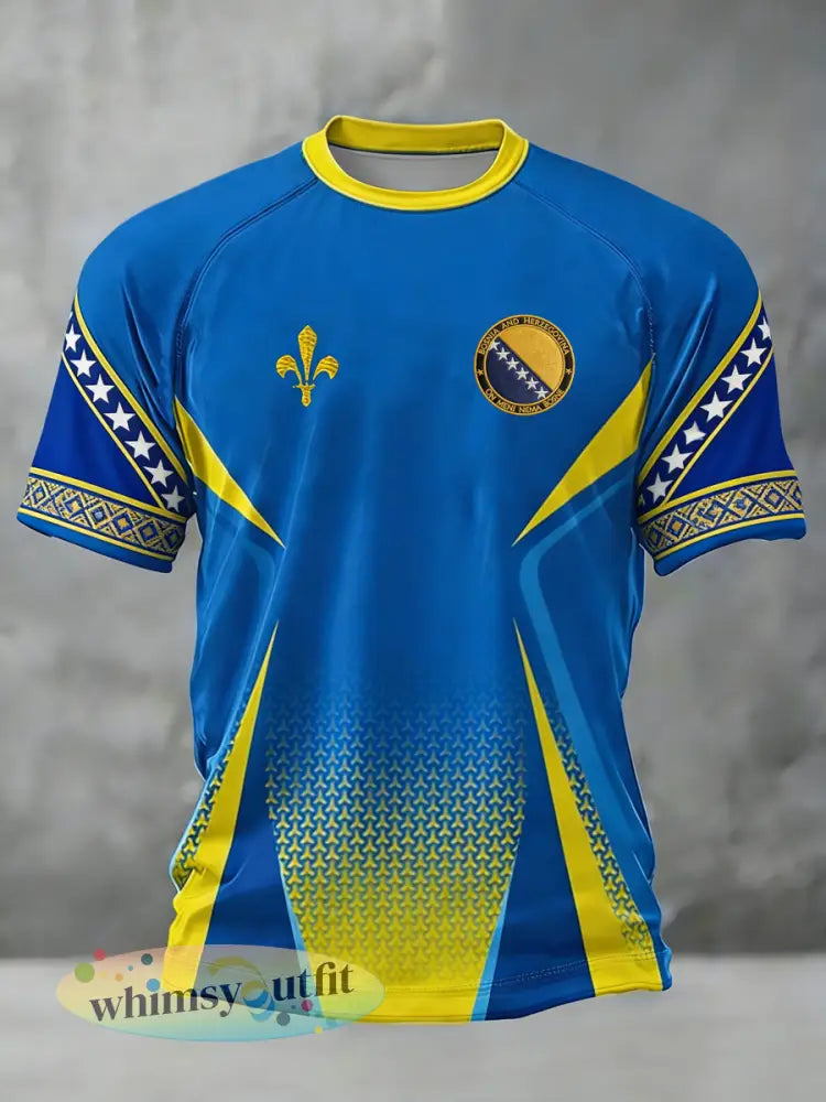 Heren Bosnië ZMAJEVI Voetbal liefhebber bedrukt t-shirt met korte mouwen - als foto / S