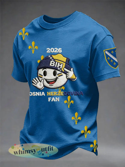 Heren Bosnië ZMAJEVI Voetbal liefhebber bedrukt t-shirt met korte mouwen - Blauw / S