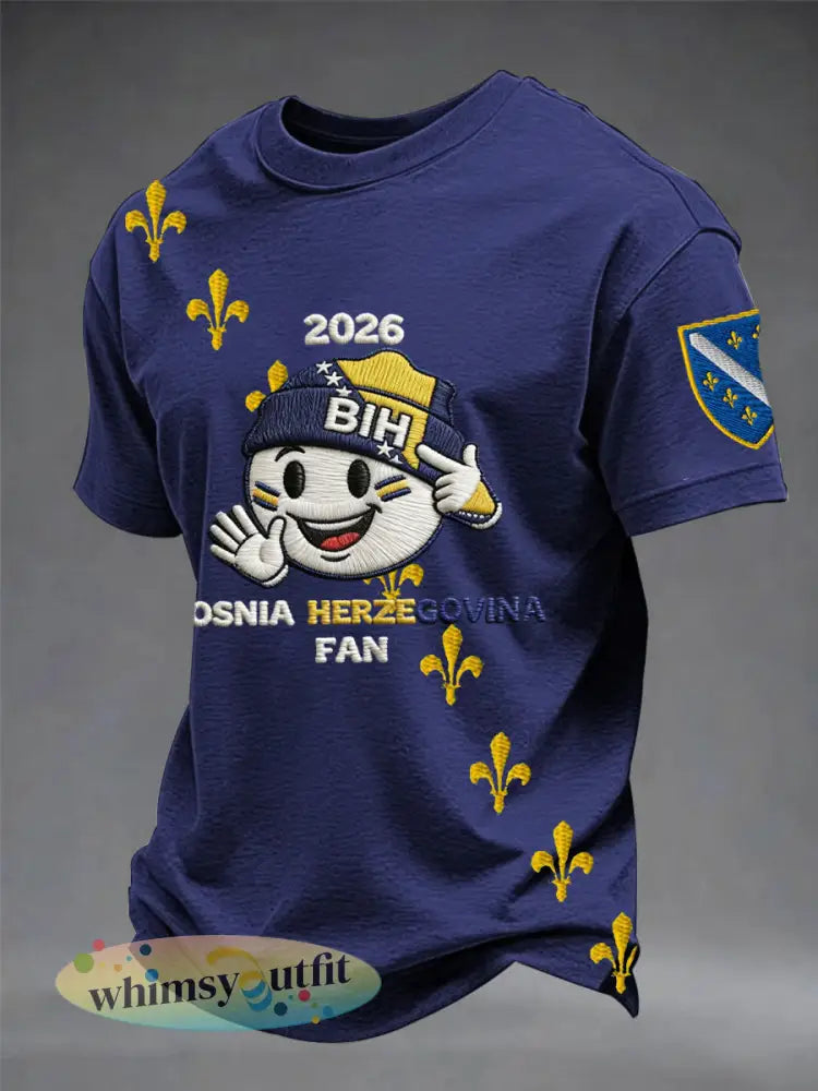 Heren Bosnië ZMAJEVI Voetbal liefhebber bedrukt t-shirt met korte mouwen - Marineblauw / S