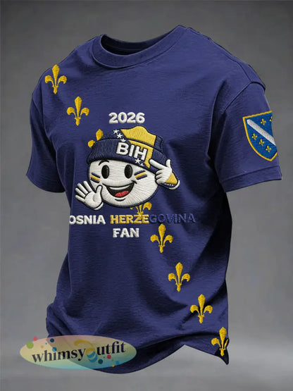 Heren Bosnië ZMAJEVI Voetbal liefhebber bedrukt t-shirt met korte mouwen - Marineblauw / S