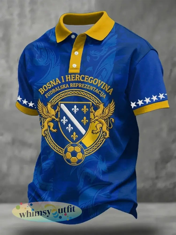 Heren Bosnië ZMAJEVI Voetbal liefhebber Geprint Casual Tops - Blauw / S