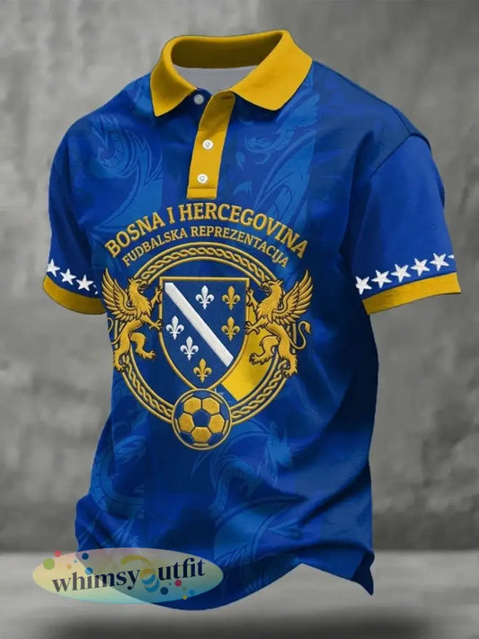 Heren Bosnië ZMAJEVI Voetbal liefhebber Geprint Casual Tops - Blauw / S