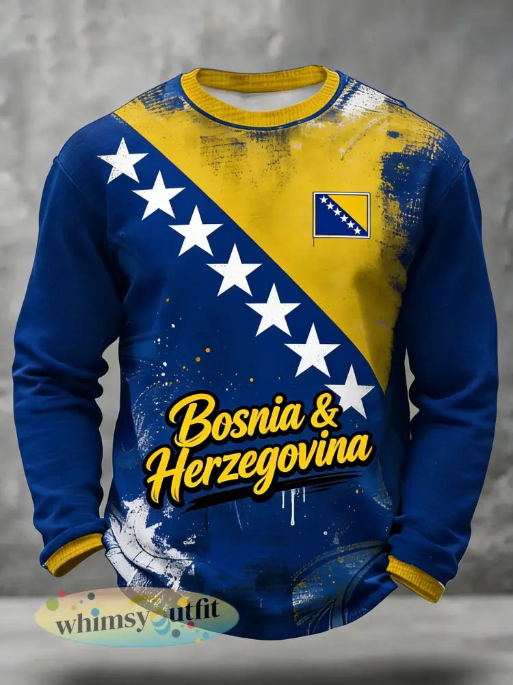 Heren Bosnië ZMAJEVI Voetbal liefhebber Geprint Wafeltops - Blauw / S