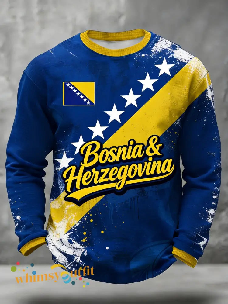 Heren Bosnië ZMAJEVI Voetbal liefhebber Geprint Wafeltops - Blauw / S