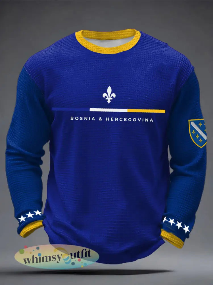 Heren Bosnië ZMAJEVI Voetbal liefhebber Geprint Wafeltops - blauw / S