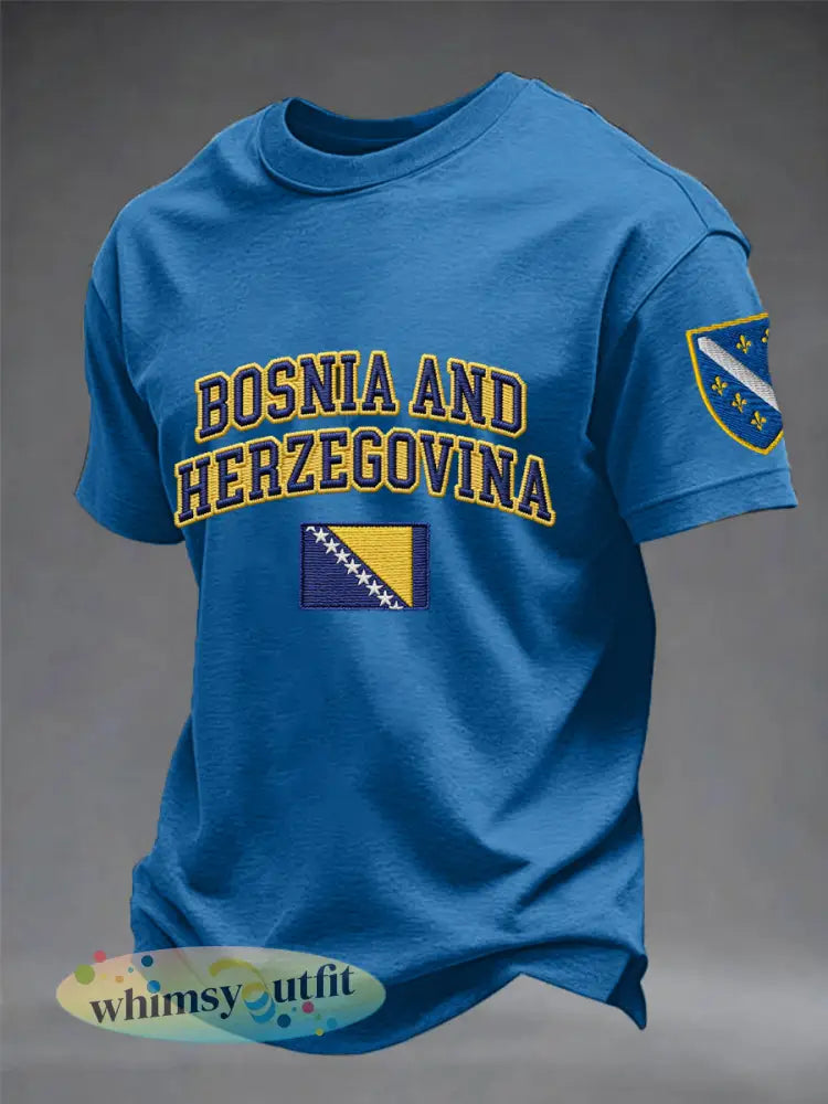Heren Bosnië ZMAJEVI Voetballiefhebbers Gedrukt imitatie katoenen T-shirt met korte mouwen - Blauw / S