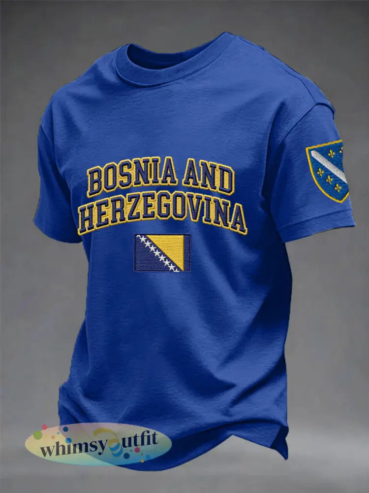 Heren Bosnië ZMAJEVI Voetballiefhebbers Gedrukt imitatie katoenen T-shirt met korte mouwen - Koningsblauw / S