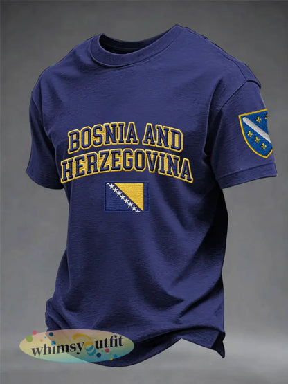 Heren Bosnië ZMAJEVI Voetballiefhebbers Gedrukt imitatie katoenen T-shirt met korte mouwen - Marineblauw / S