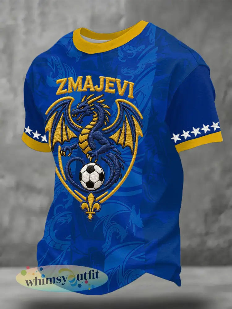 Heren Bosnië ZMAJEVI Voetballiefhebbers Gedrukt T-shirt - Blauw / S