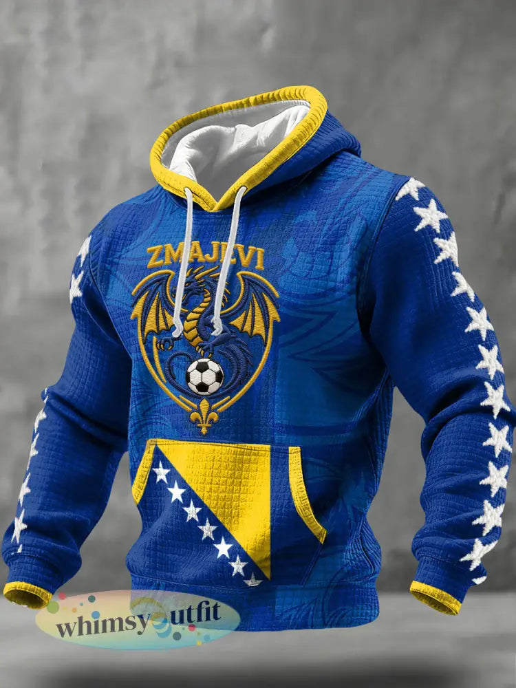 Heren Bosnië ZMAJEVI Voetballover Geprinte Hoodie - Blauw / S