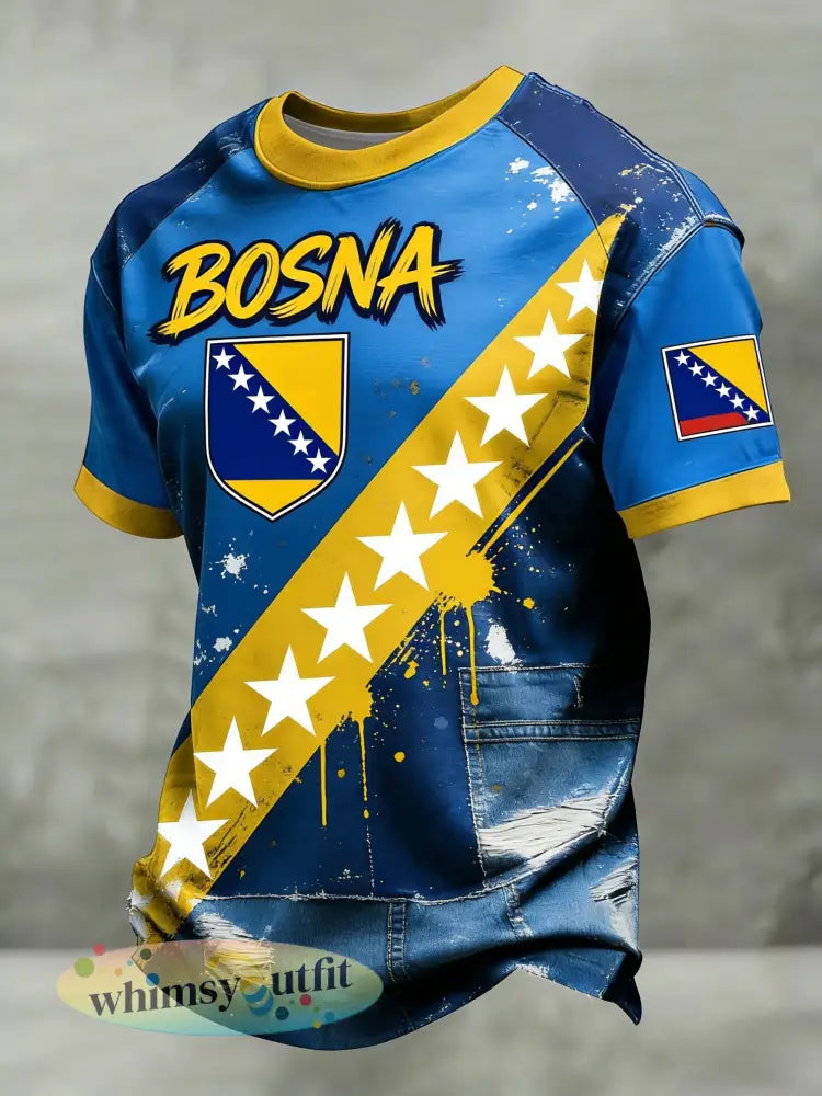 Heren Bosno ZMAJEVI Voetballover Geprint T-shirt - Blauw / S