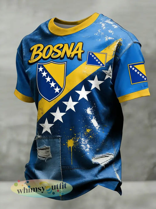 Heren Bosno ZMAJEVI Voetballover Geprint T-shirt - Blauw / S