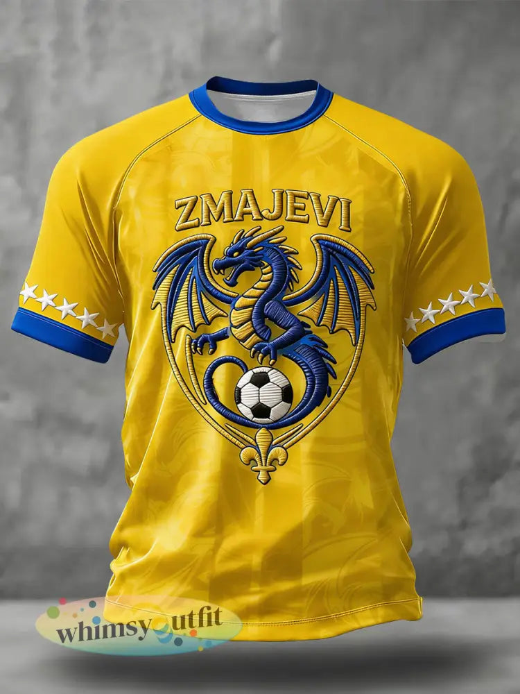 Heren Bosno ZMAJEVI Voetballover Geprint T-shirt - Geel / S