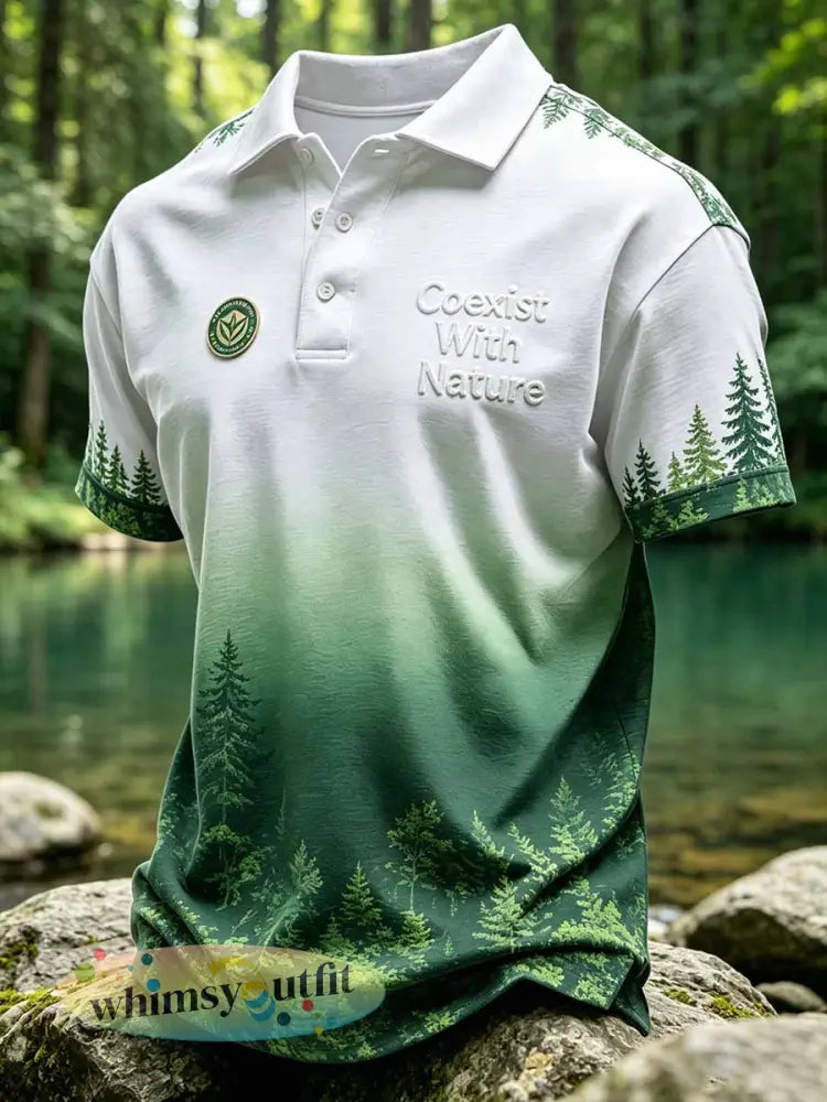 Heren ’coëxisteren met natuur’ geprint casual poloshirt - als foto / S