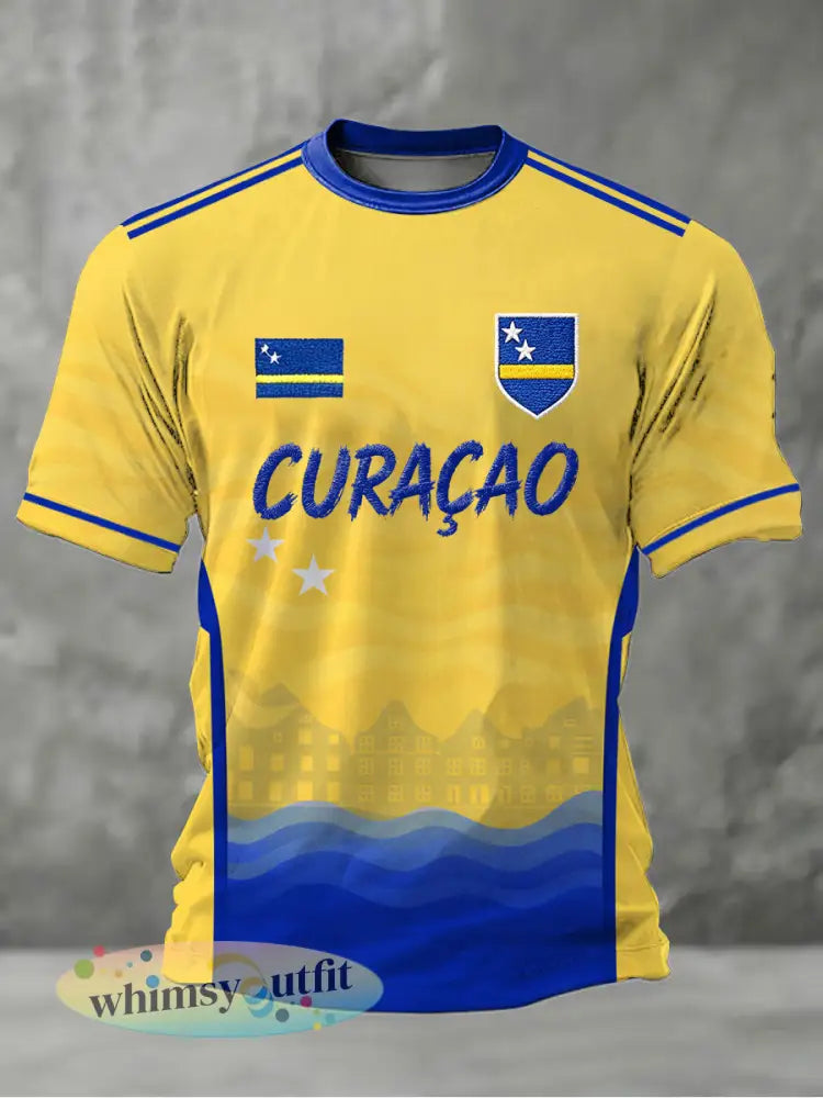 Heren Curaçao voetbalprint casual t-shirt - als foto / S