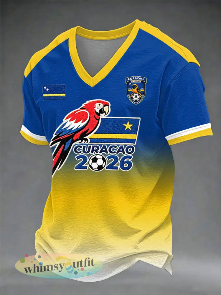 Heren Curaçao voetbalprint casual t-shirt - als foto / S