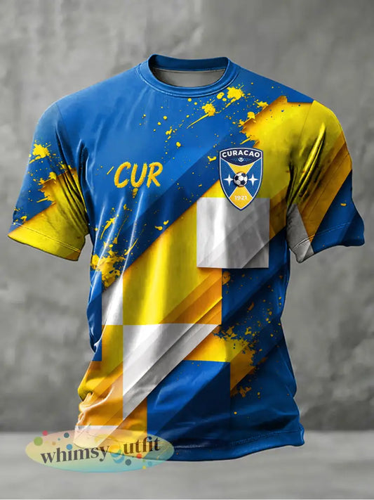 Heren Curaçao voetbalprint casual t-shirt - als foto / S