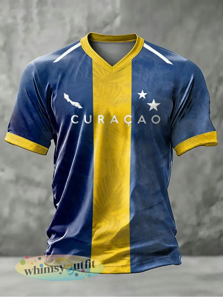 Heren Curaçao voetbalprint casual t-shirt - Blauw / S