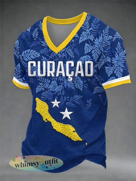 Heren Curaçao voetbalprint casual t-shirt - Blauw / S