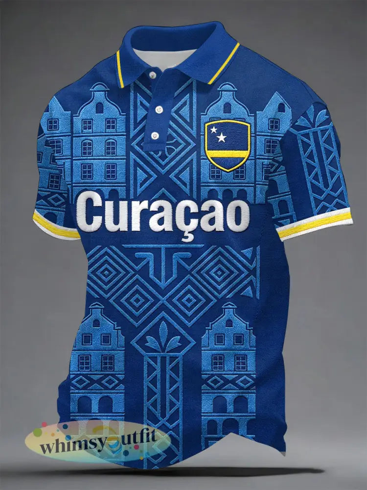 Heren Curaçao voetbalprint casual top - Blauw / S