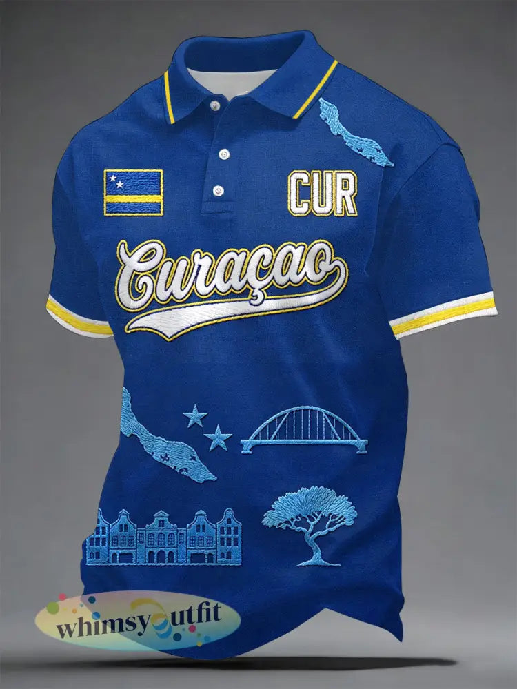 Heren Curaçao voetbalprint casual top - Blauw / S